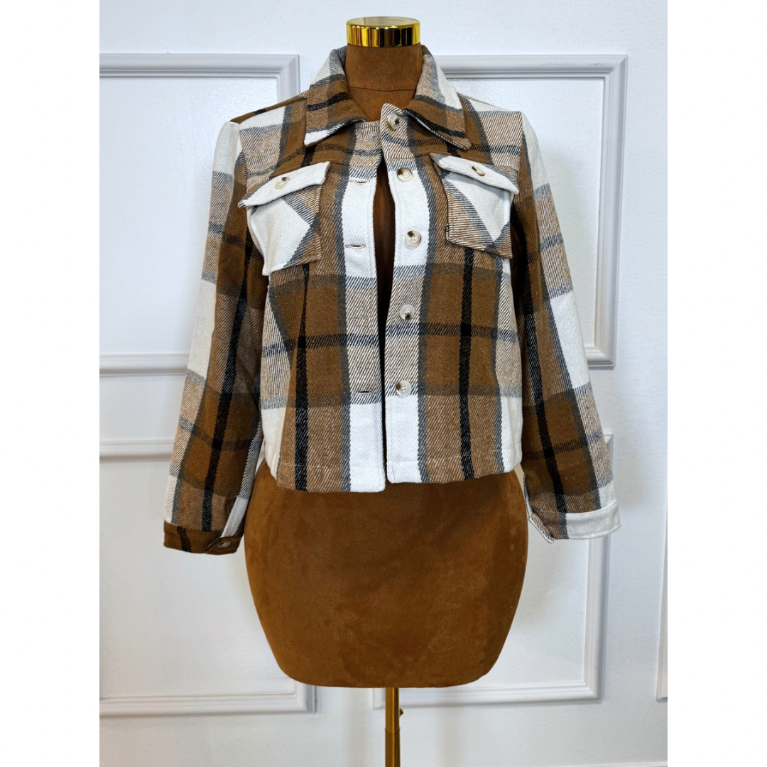 Mocha Plaid Flannel Long Sleeve Jacket