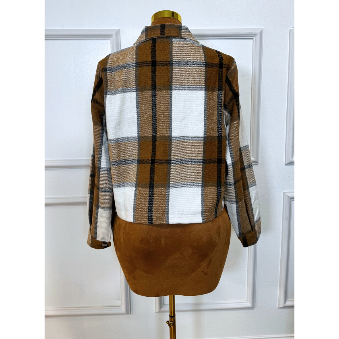 Mocha Plaid Flannel Long Sleeve Jacket